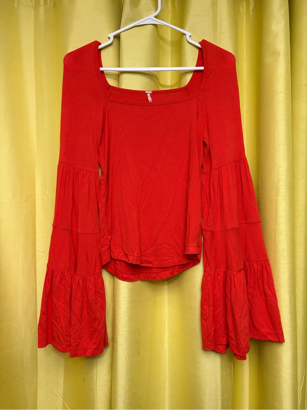 Free People Red Tiered Bell Sleeve Long Sleeve Top